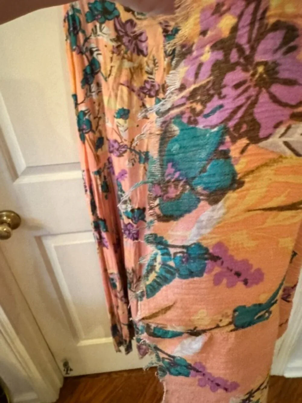 Free People FP Aloha One Boho Chick Floral Print Wide Leg Pants Light Pink Large